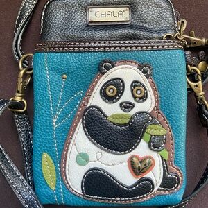 Chala Panda Cellphone Crossbody Bag - Teal and Black